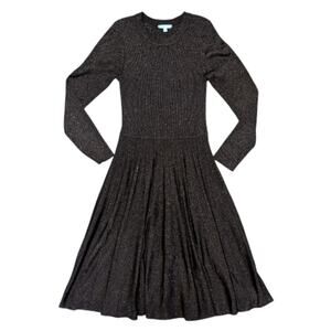 Draper James Women's Long Sleeve Knit Black Metallic Silver Holiday SweaterDress